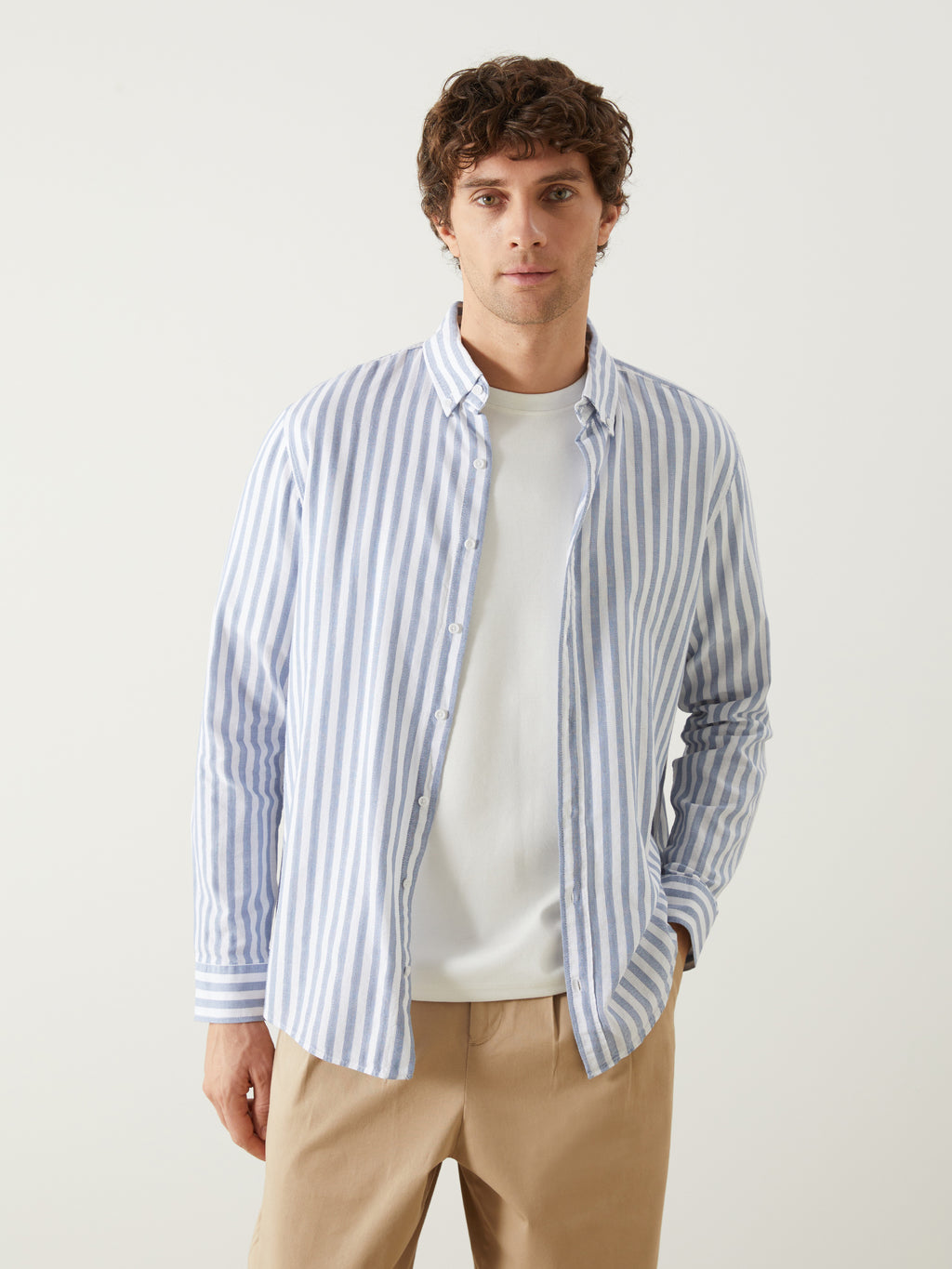 Regular Fit Long Sleeve Striped Poplin Men Shirt