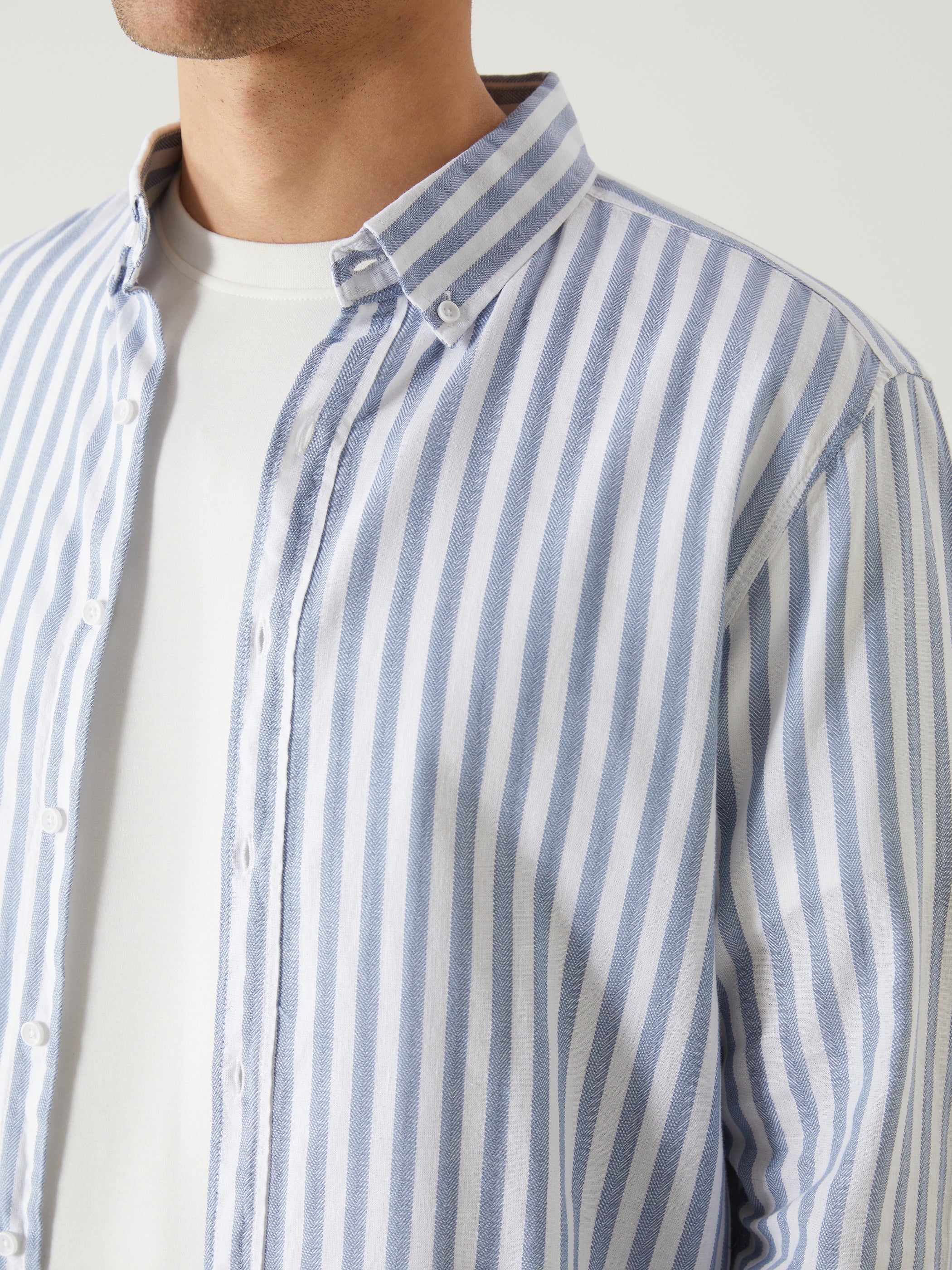 Regular Fit Long Sleeve Striped Poplin Men Shirt