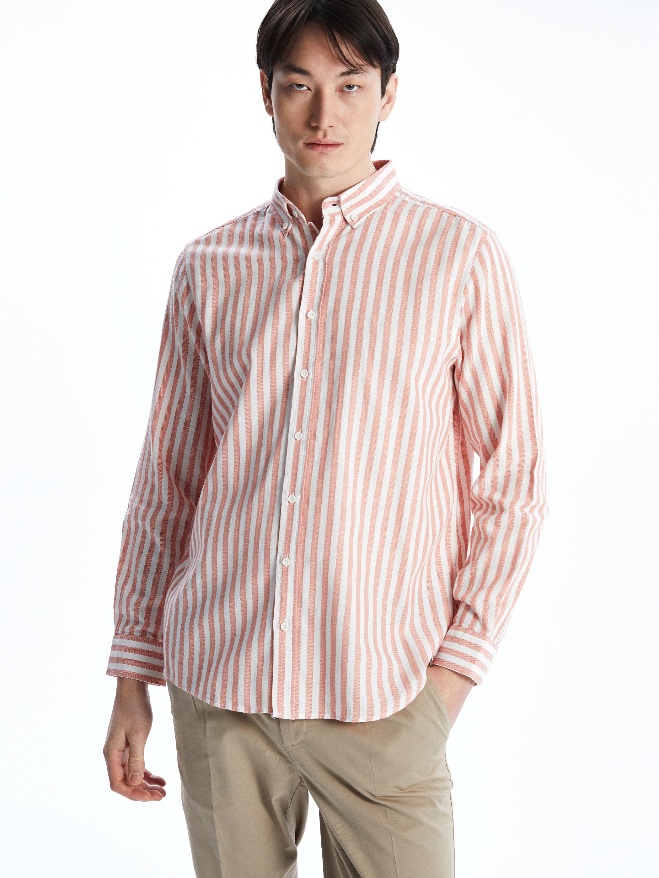 Regular Fit Long Sleeve Striped Poplin Men Shirt