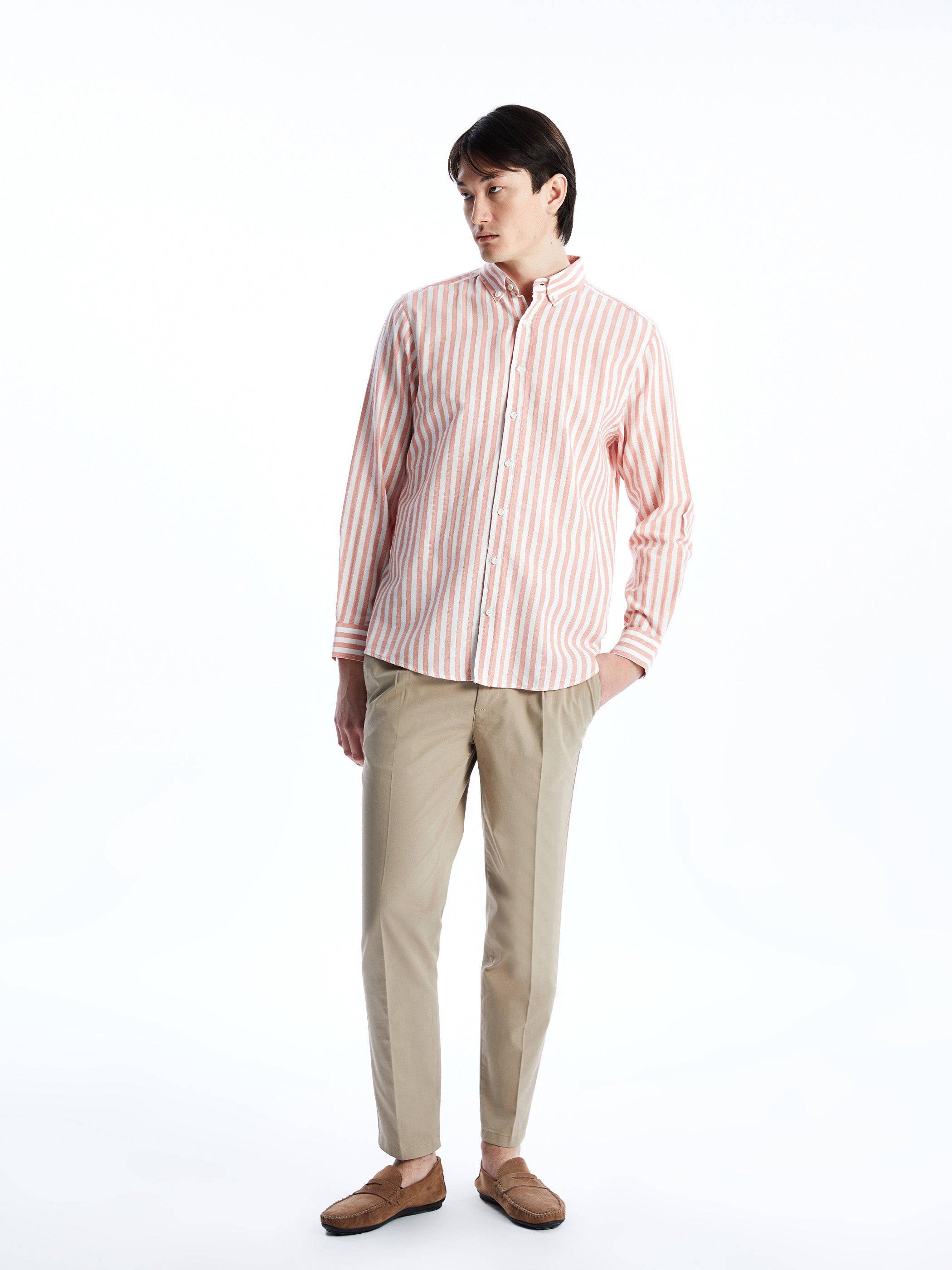 Regular Fit Long Sleeve Striped Poplin Men Shirt