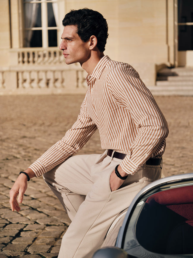 Slim Fit Long Sleeve Striped Poplin Men Shirt Hover Image