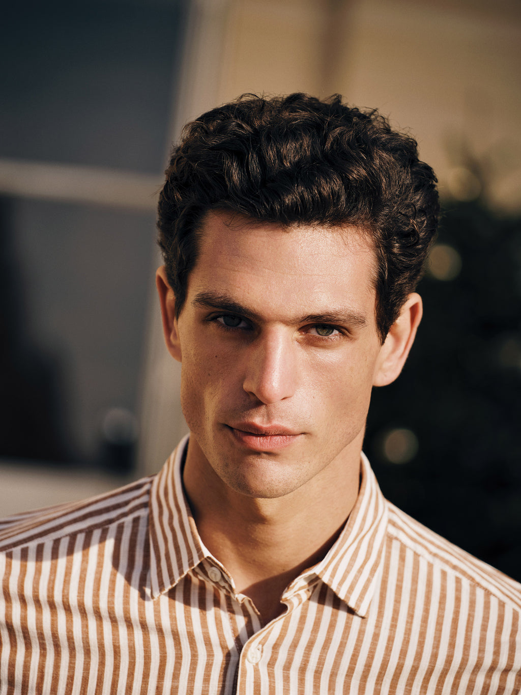 Slim Fit Long Sleeve Striped Poplin Men Shirt