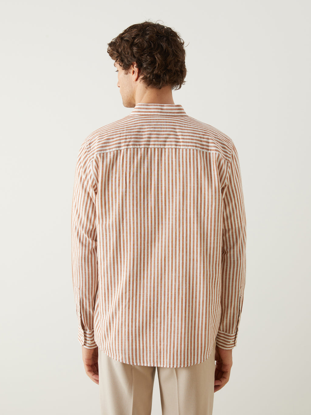 Slim Fit Long Sleeve Striped Poplin Men Shirt