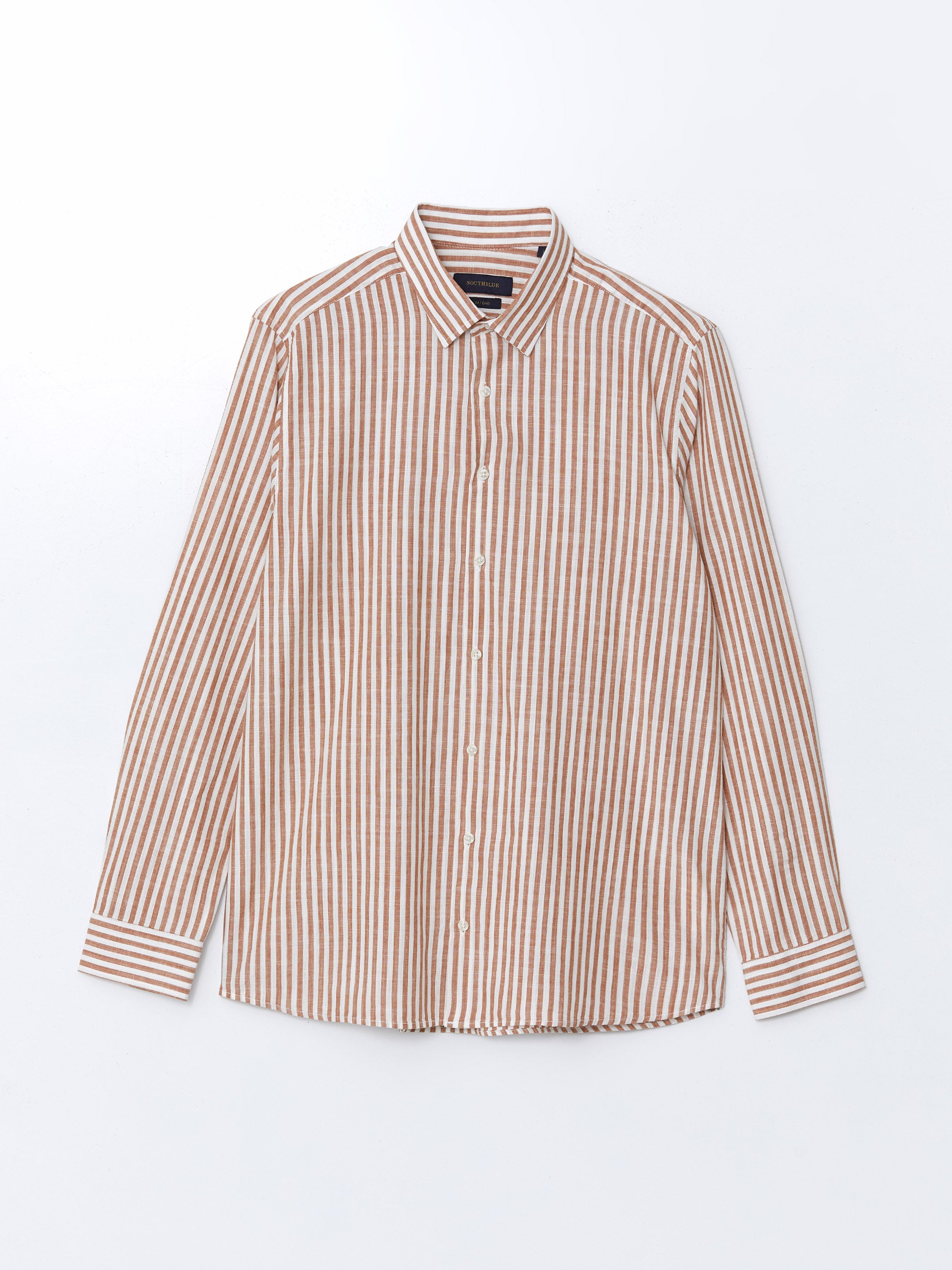 Slim Fit Long Sleeve Striped Poplin Men Shirt