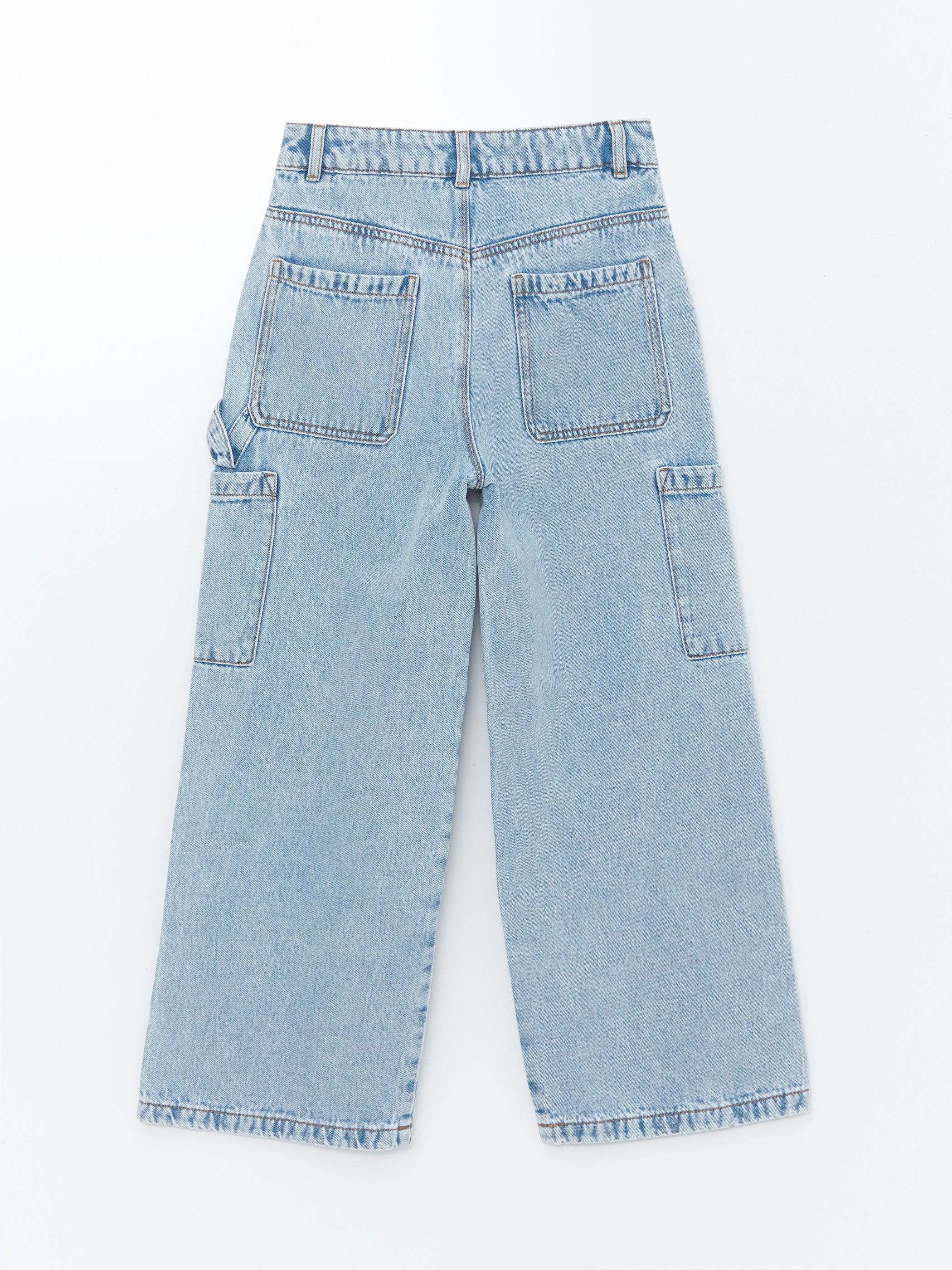 Adjustable Waist Elastic Girls Cargo Jean Pants
