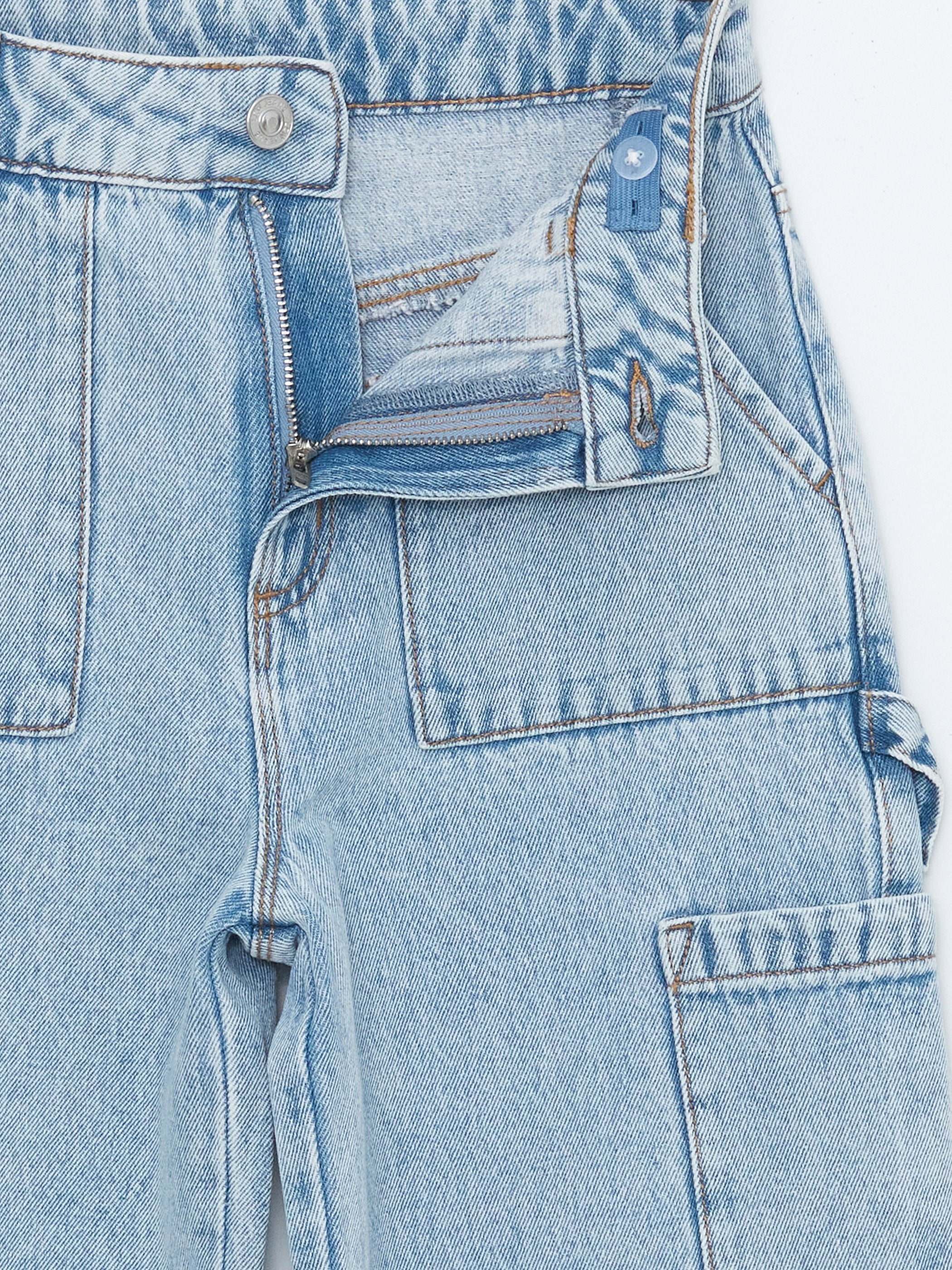 Adjustable Waist Elastic Girls Cargo Jean Pants