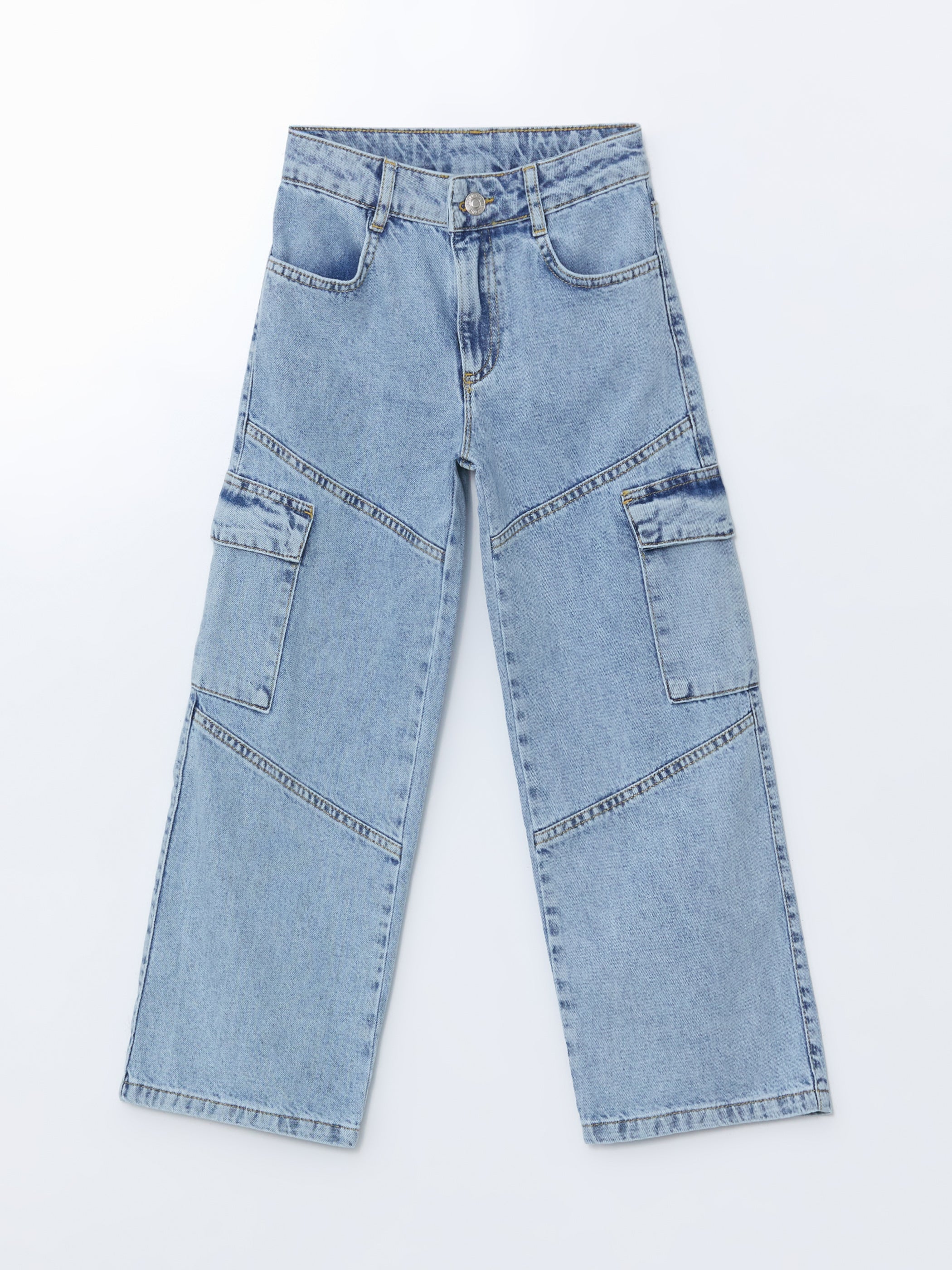 Adjustable Waist Elastic Girls Cargo Jean Pants