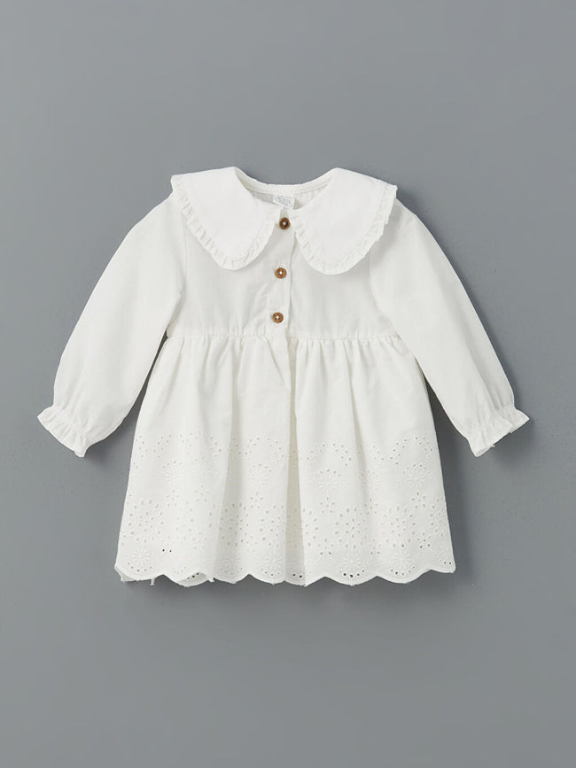 LCW baby Ecru Baby Collar Embroidered Girl Baby Dress Hover Image