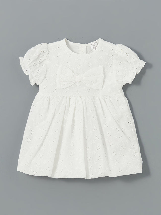 LCW baby Ecru Crew Neck Embroidered Baby Girl Dress Hover Image
