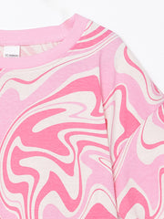 LCW Kids Pink Crew Neck Printed Girls Pajama Set