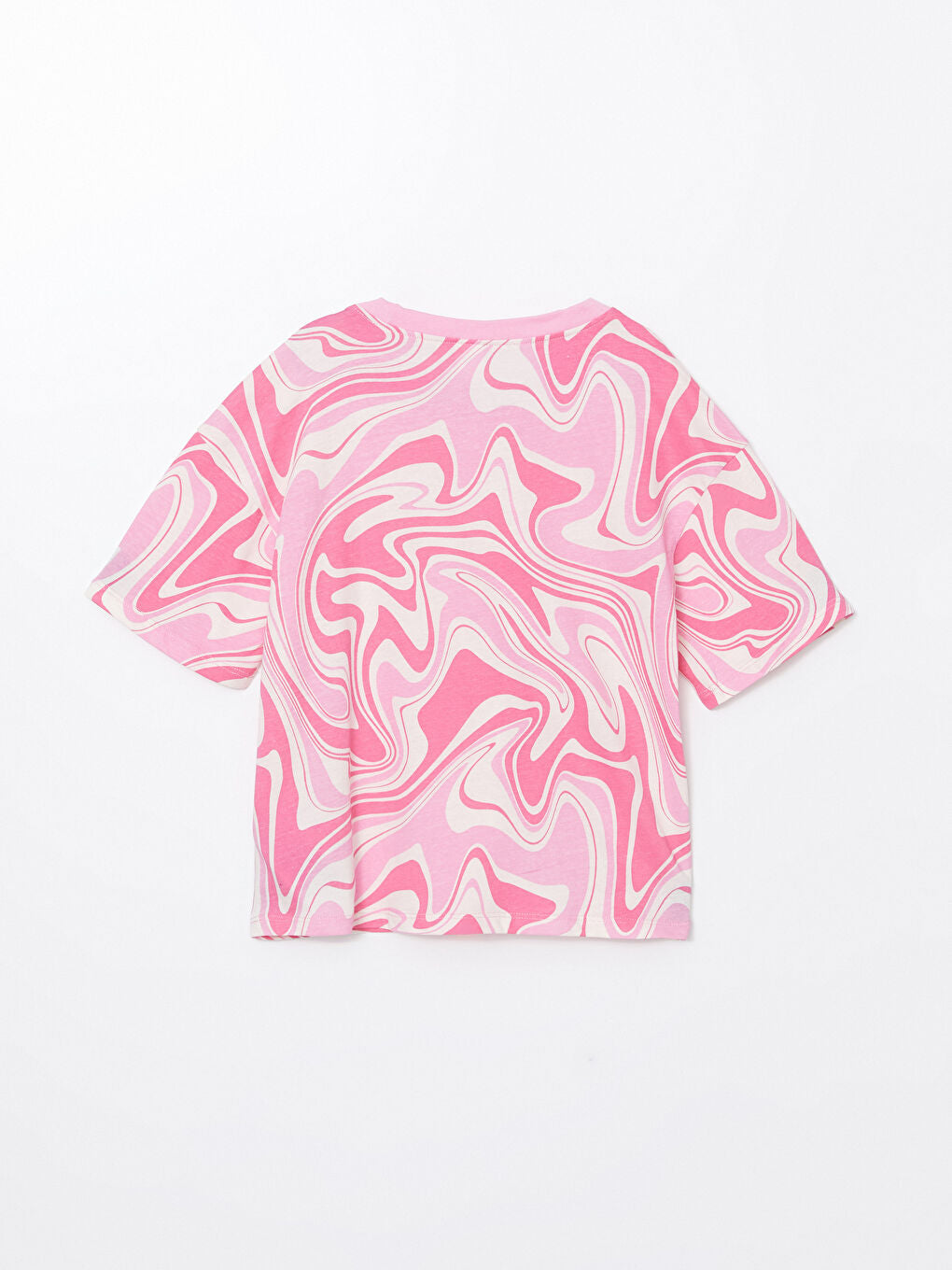 LCW Kids Pink Crew Neck Printed Girls Pajama Set