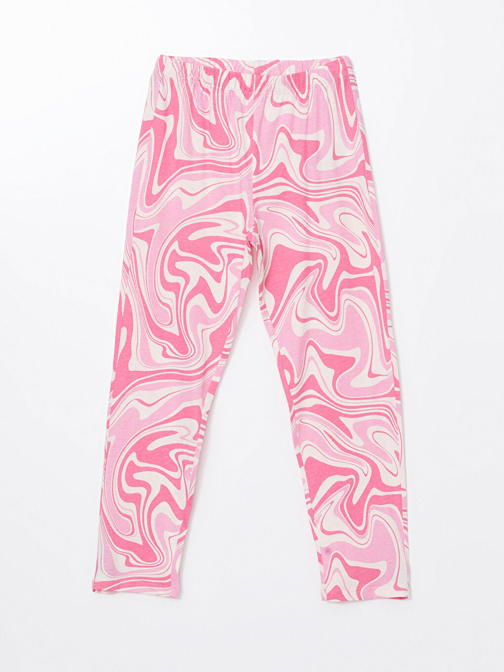 LCW Kids Pink Crew Neck Printed Girls Pajama Set