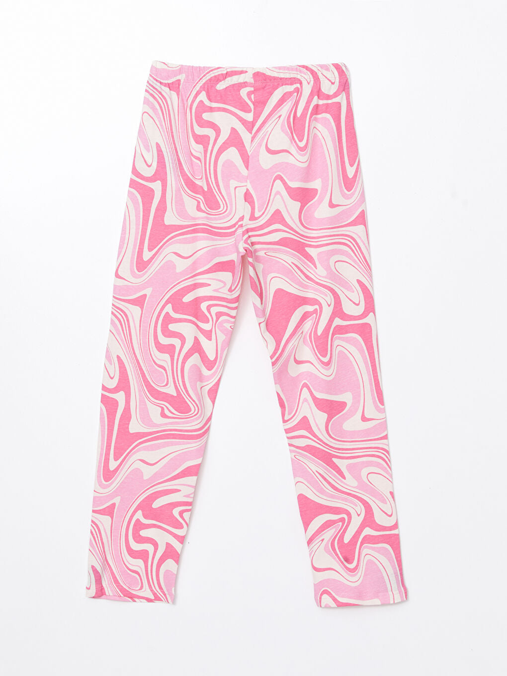 LCW Kids Pink Crew Neck Printed Girls Pajama Set
