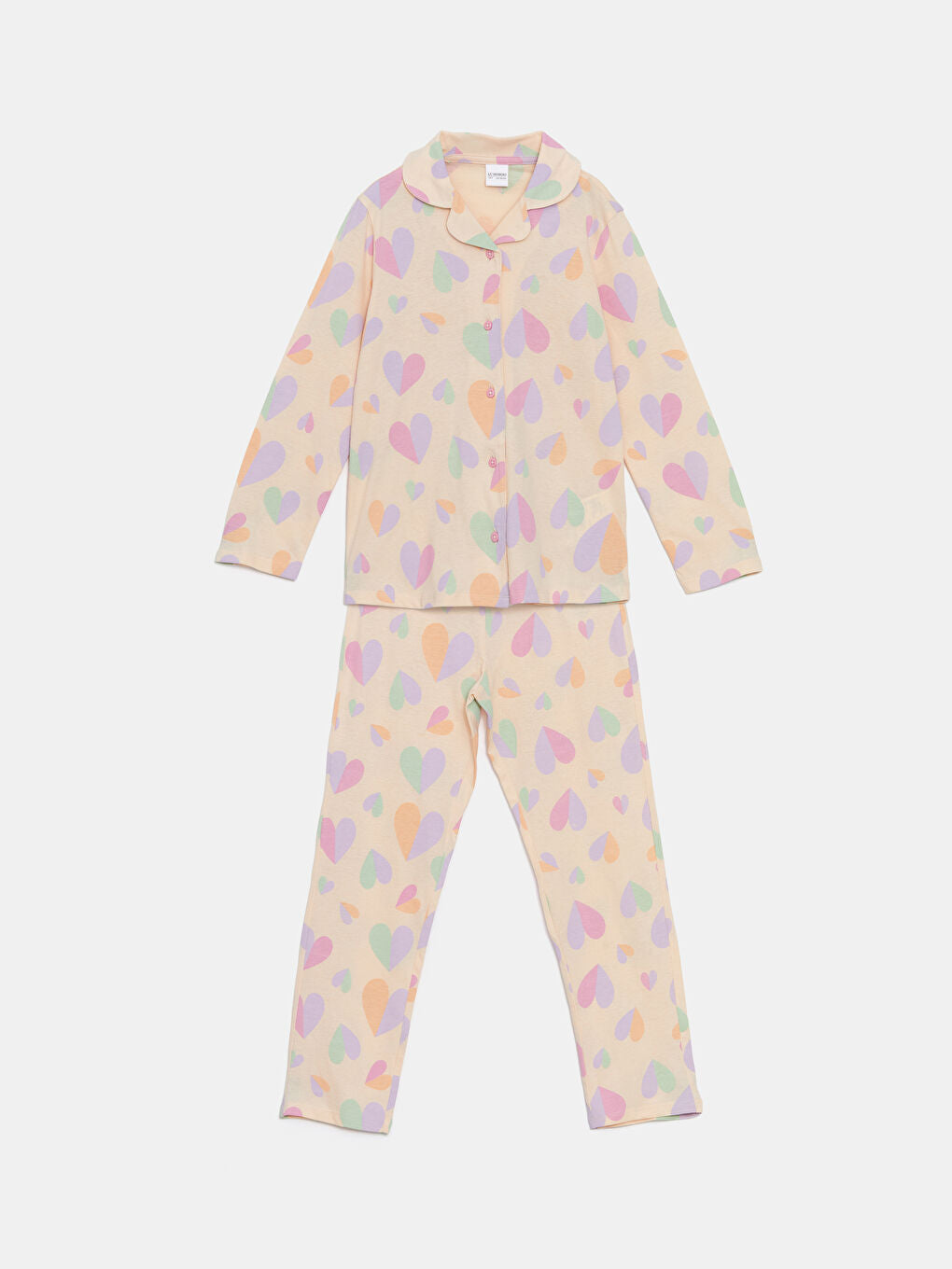 LCW Kids Beige Shirt Collar Girls Pajama Set