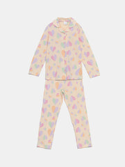 LCW Kids Beige Shirt Collar Girls Pajama Set
