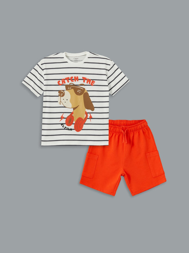LCW Kids Crew Neck Printed Boy T-Shirt And Shorts 2-Pack Hover Image