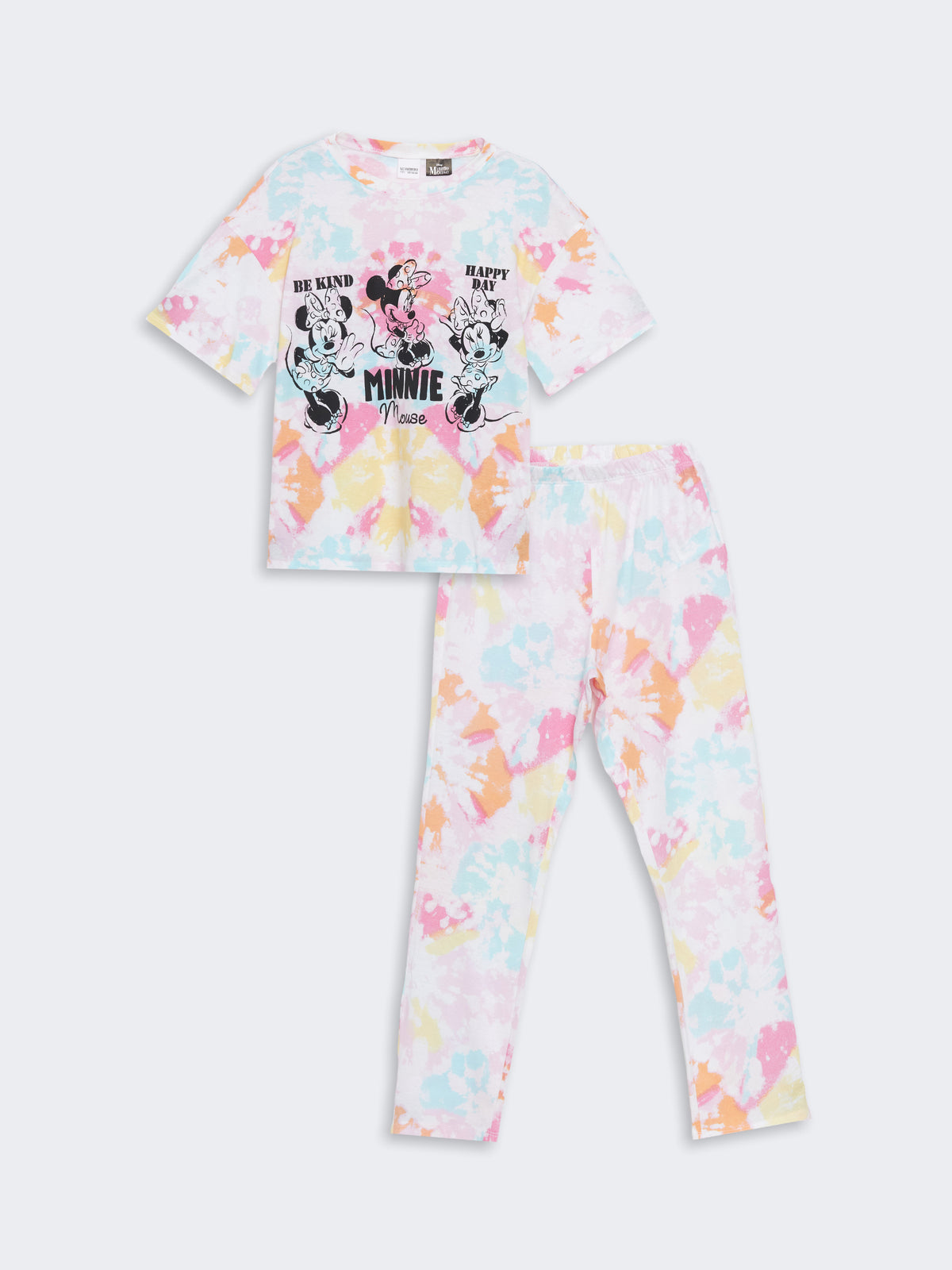 Crew Neck Minnie Mouse Printed Girls Pajama Set