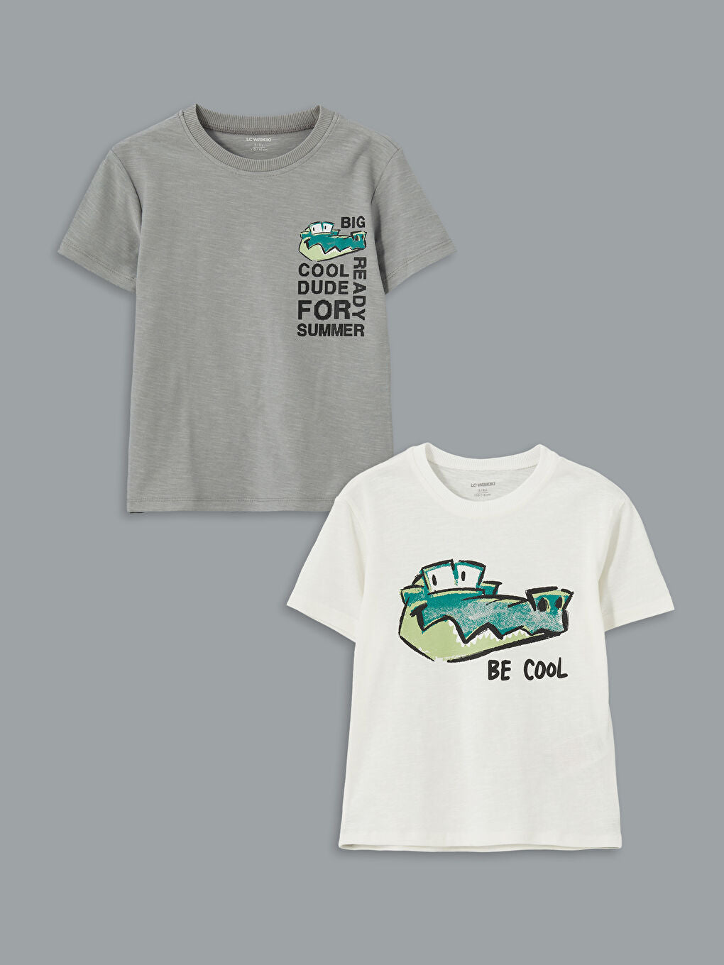 LCW Kids Ecru Crew Neck Printed Boys T-Shirt 2-Pack