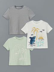LCW Kids Ecru Crew Neck Printed Boys T-Shirt 3-Pack