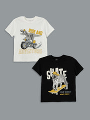 LCW Kids Black Crew Neck Printed Boy T-Shirt 2-Pack