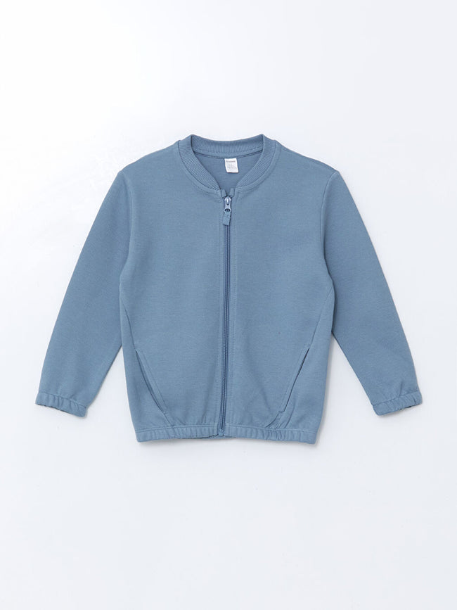 LCW Kids Blue Basic Boy Zippered Sweatshirt Hover Image
