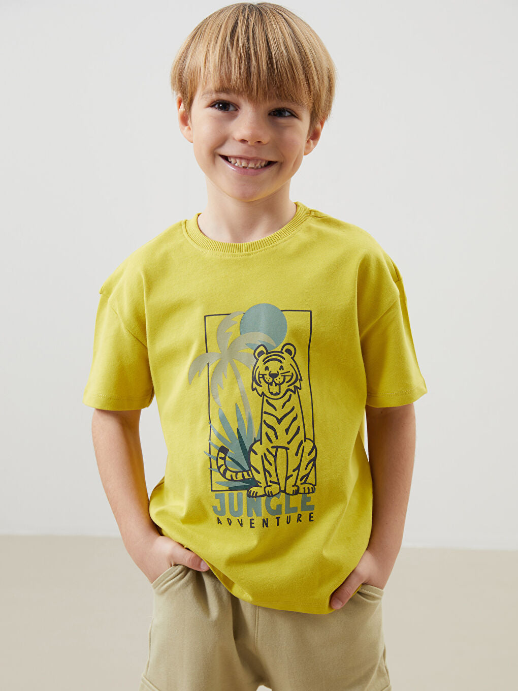 LCW Kids Green Crew Neck Printed Boys T-Shirt