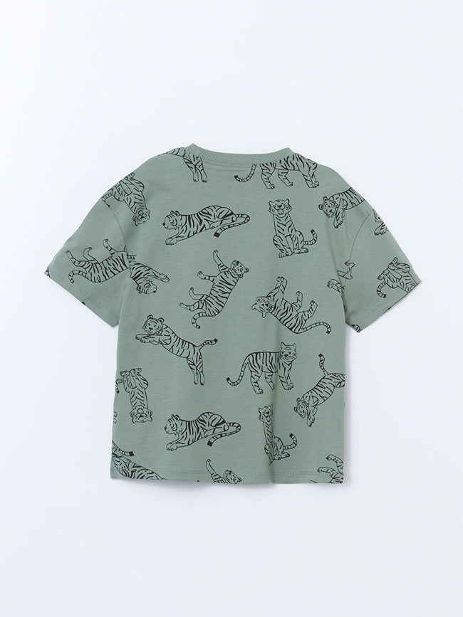 LCW Kids Khaki Crew Neck Printed Boys T-Shirt Main Image