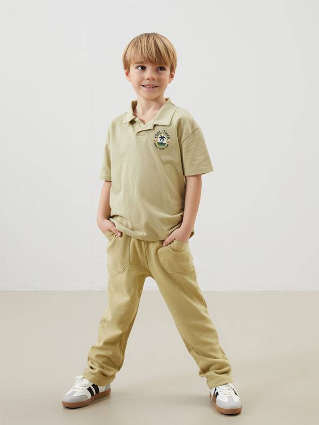 LCW Kids Khaki Resort Collar Printed Boys T-Shirt Main Image