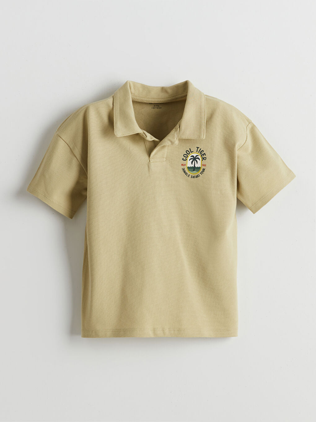 LCW Kids Khaki Resort Collar Printed Boys T-Shirt