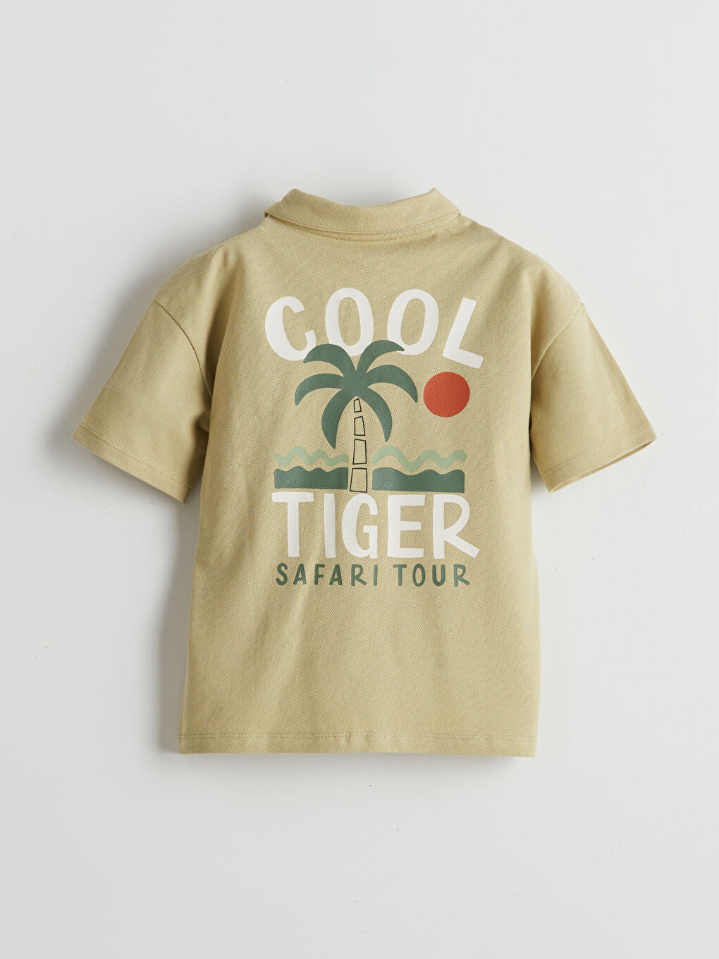 LCW Kids Khaki Resort Collar Printed Boys T-Shirt