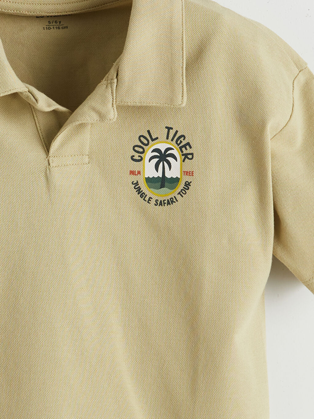 LCW Kids Khaki Resort Collar Printed Boys T-Shirt