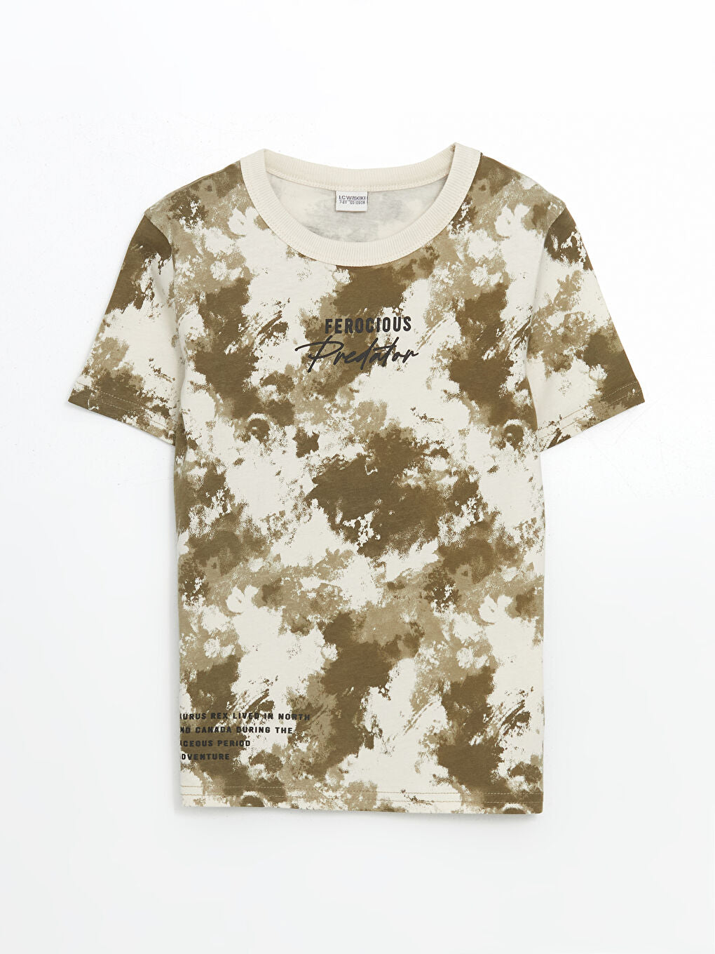 LCW Kids Khaki Crew Neck Batik Patterned Boys T-Shirt