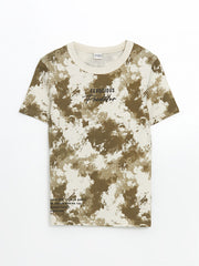 LCW Kids Khaki Crew Neck Batik Patterned Boys T-Shirt