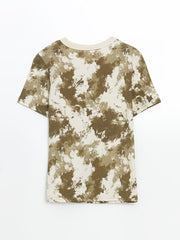 LCW Kids Khaki Crew Neck Batik Patterned Boys T-Shirt