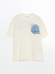 LCW Kids Beige Crew Neck Printed Boy T-Shirt