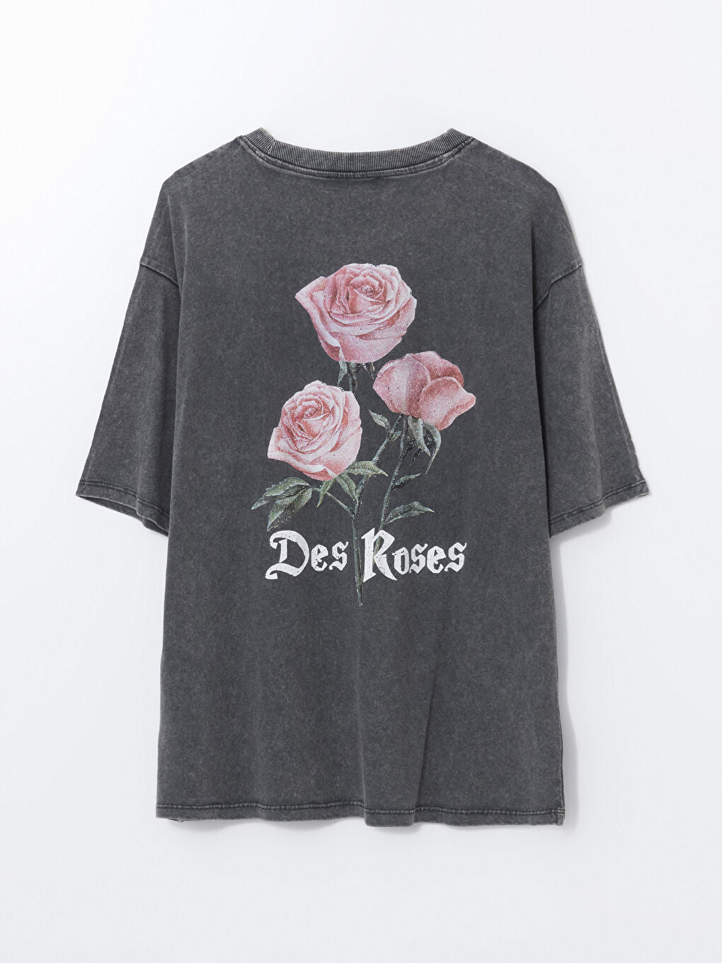 LCW Vision Anthracite Crew Neck Printed Oversize Women T-Shirt