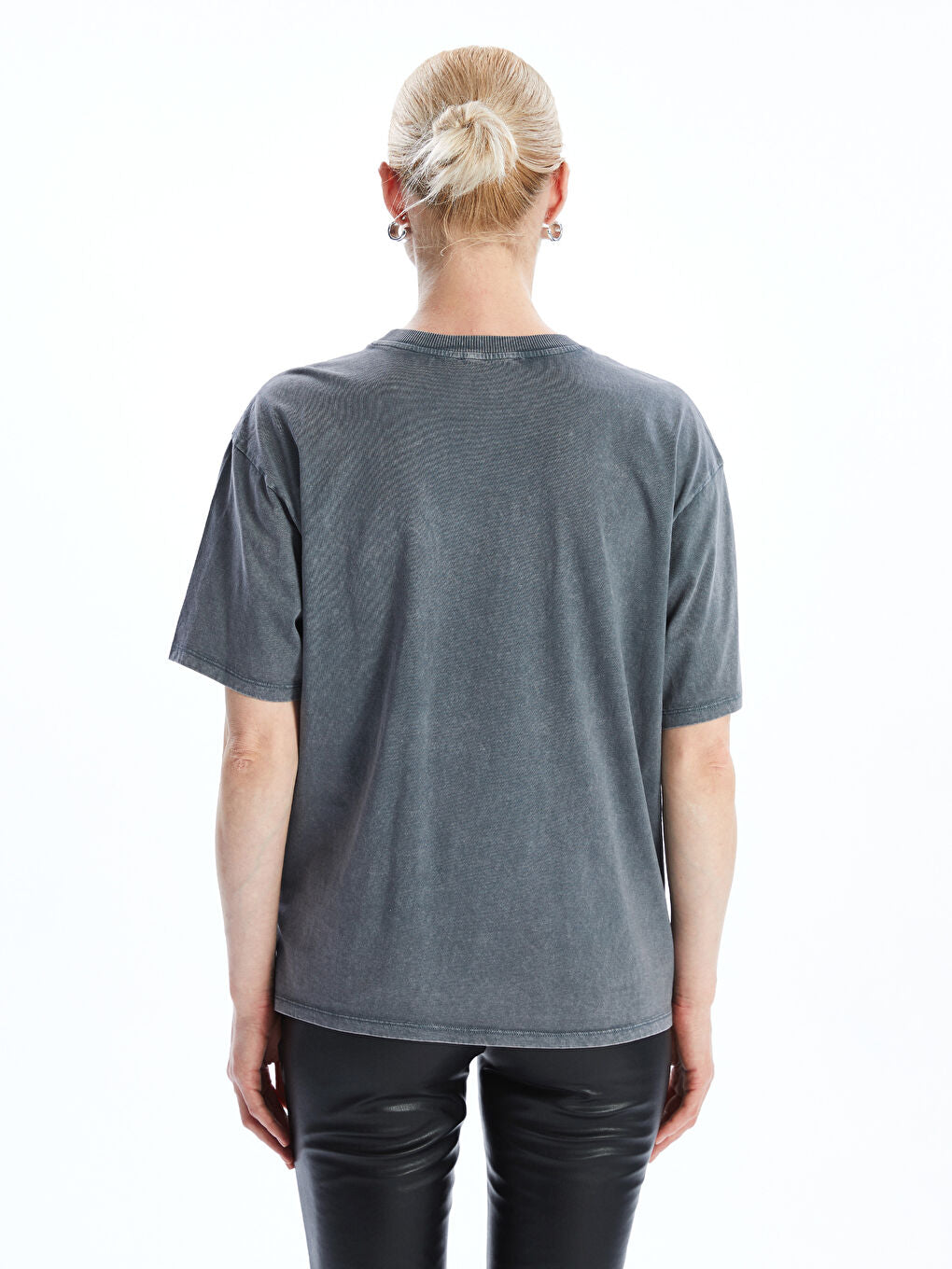 LCW Vision Anthracite Crew Neck Leopard Patterned Women T-Shirt