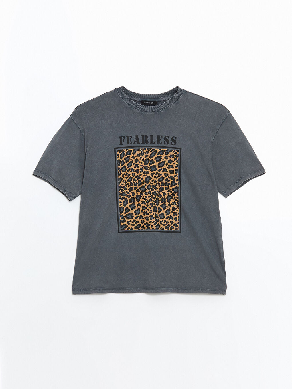 LCW Vision Anthracite Crew Neck Leopard Patterned Women T-Shirt