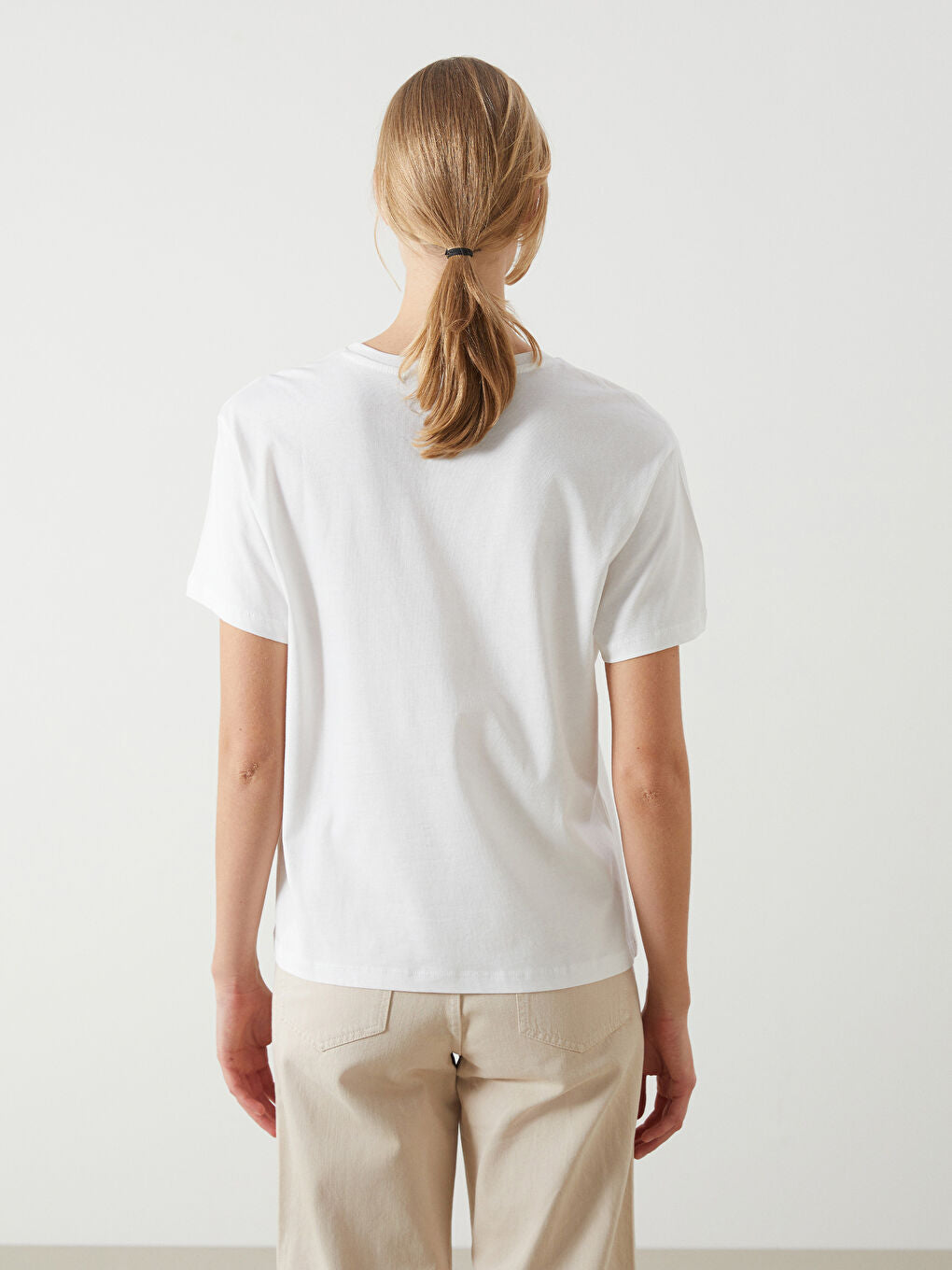 LCW Vision Ecru Crew Neck Printed Women T-Shirt