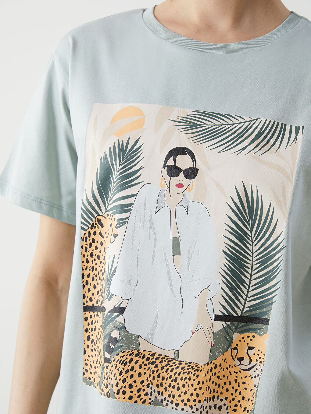 LCW Vision Green Crew Neck Printed Women T-Shirt