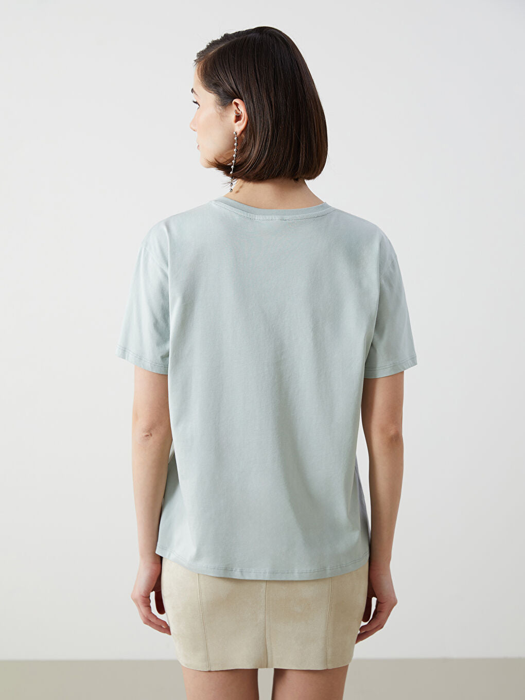 LCW Vision Green Crew Neck Printed Women T-Shirt