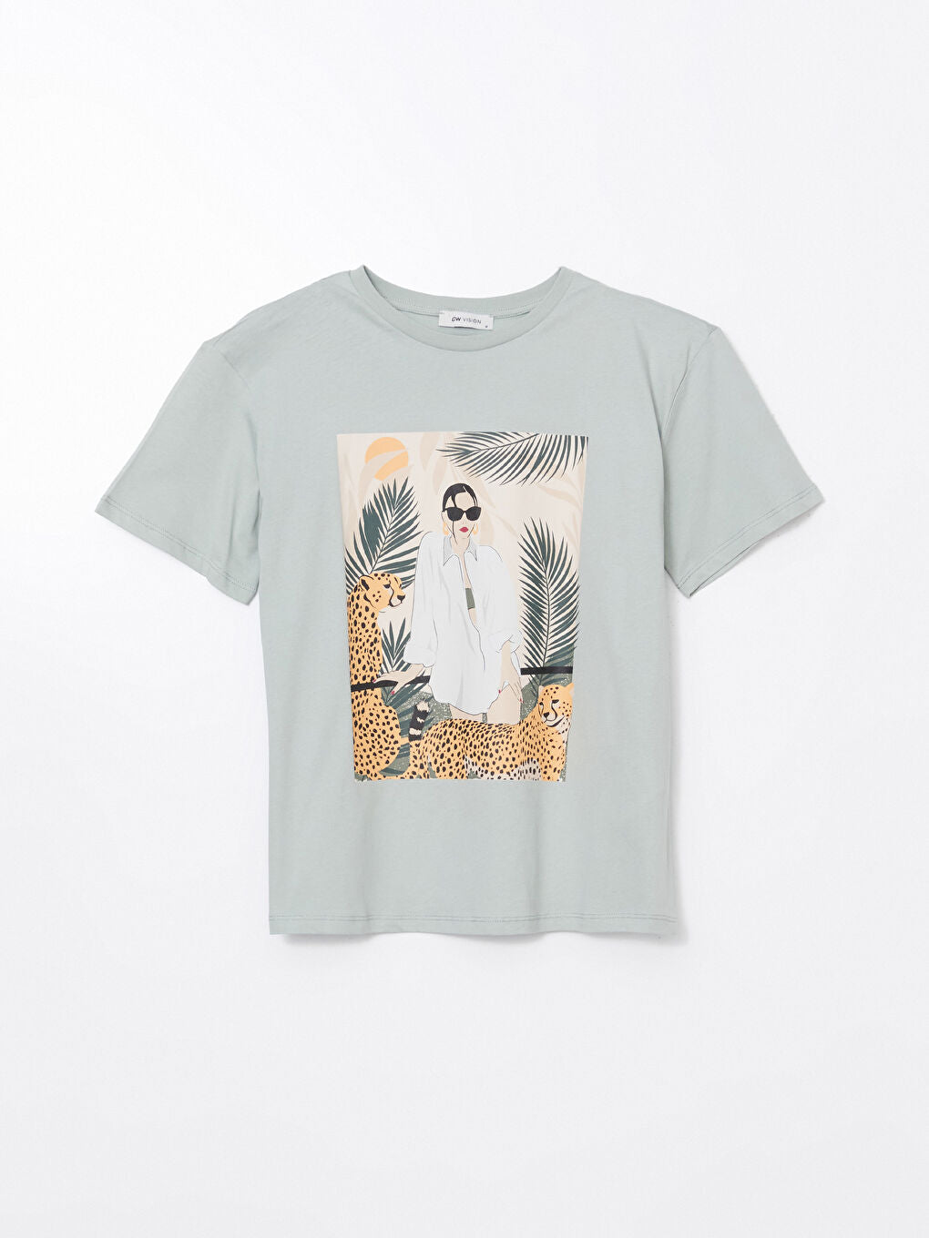 LCW Vision Green Crew Neck Printed Women T-Shirt