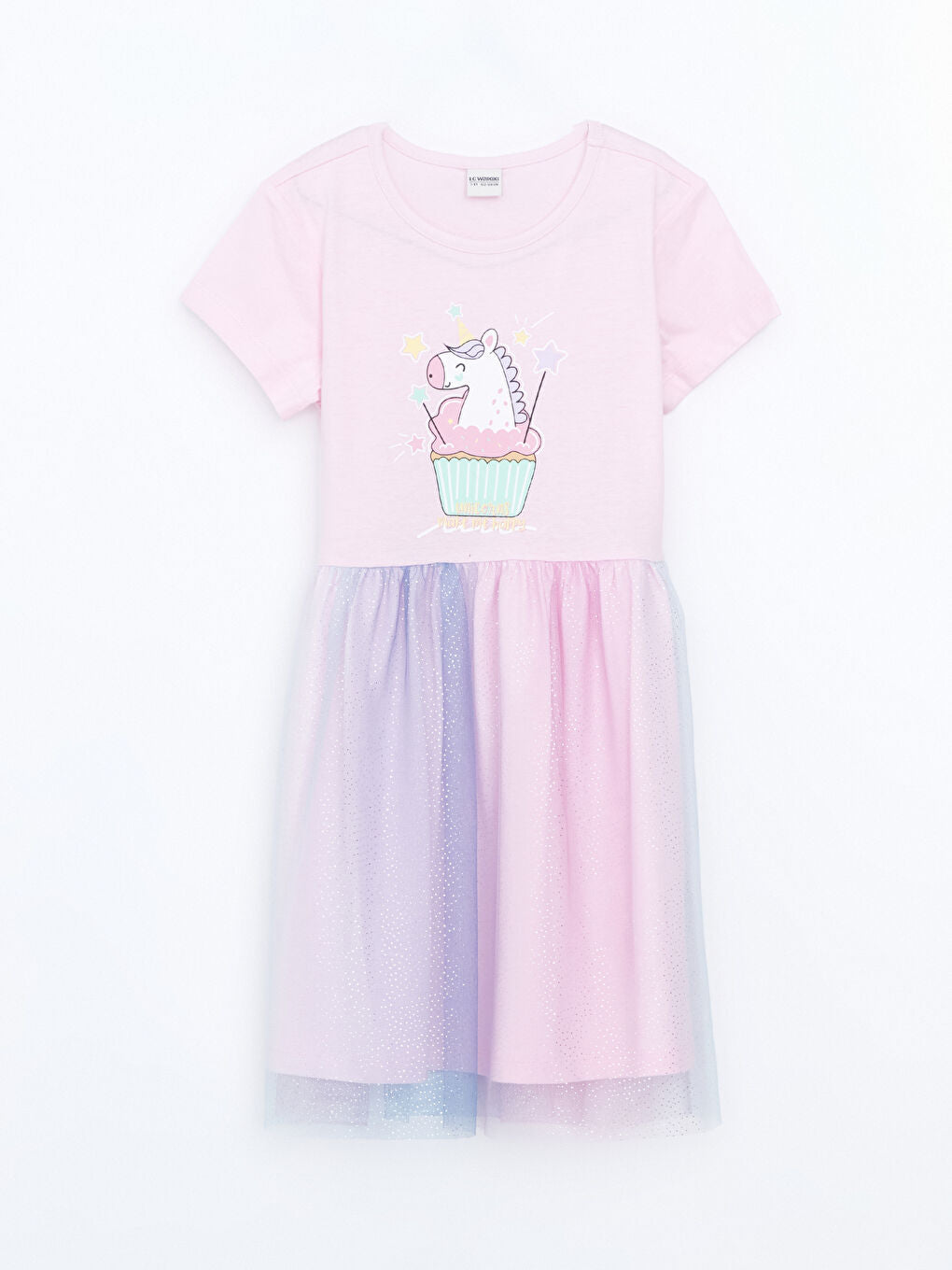 LCW Kids Pink Crew Neck Girl Dress