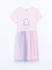 LCW Kids Pink Crew Neck Girl Dress