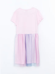 LCW Kids Pink Crew Neck Girl Dress