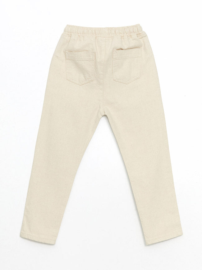 LCW Kids Beige Elastic Waist Basic Linen Boy Trousers Main Image