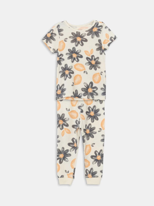 LCW Baby Crew Neck Floral Baby Girl Pajama Set Hover Image