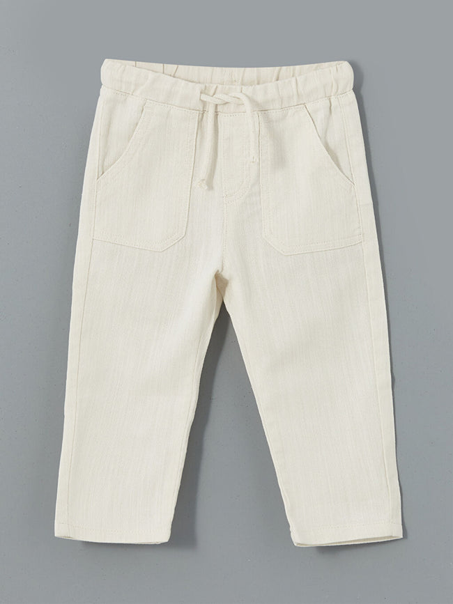 LCW Kids Beige Elastic Waist Gabardine Baby Boy Trousers Hover Image