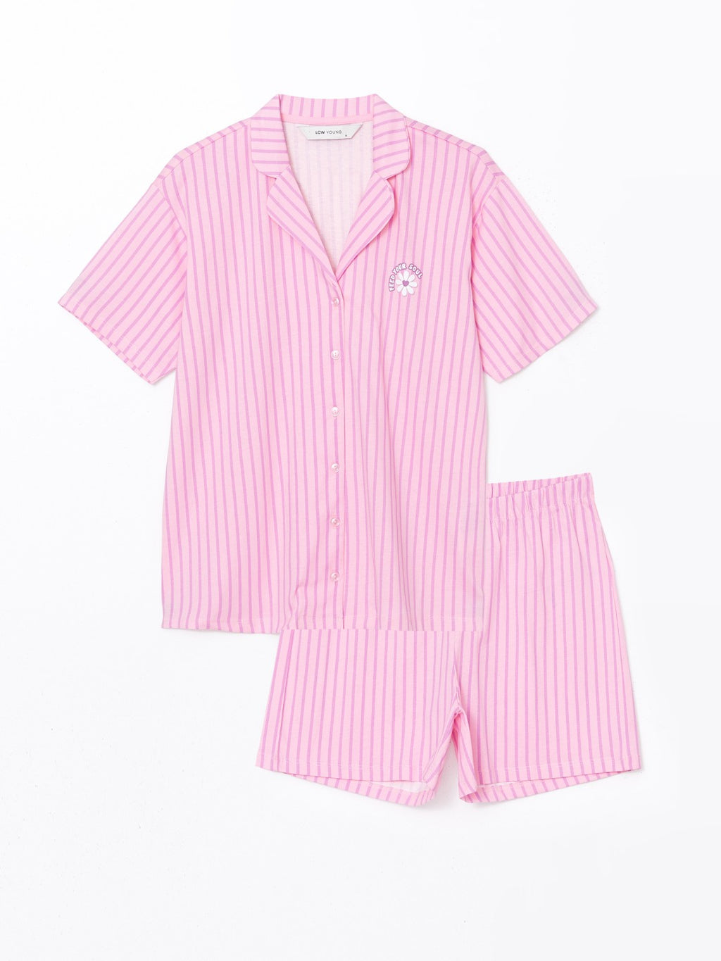 LCW Young Shirt Collar Striped Women Shorts Pajama Set
