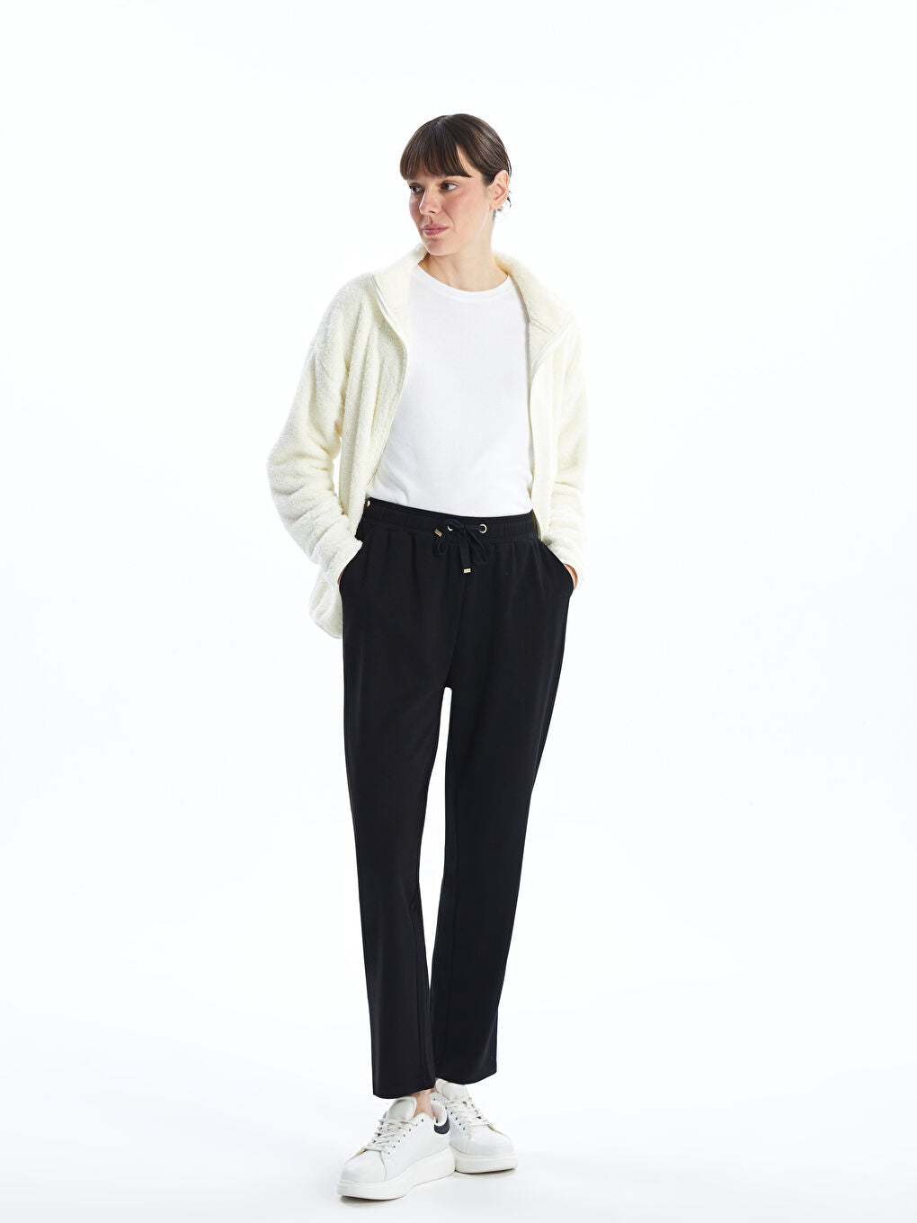 LCWAIKIKI Classic Ecru Elastic Waist Women Tracksuit Bottoms